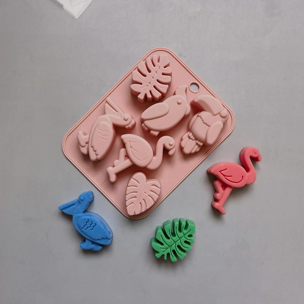 Flamingo Candy Mold Palm Tree Leaf Chocolate Siliocne Mold Cake Decoration Cookies Baking Tools Soap Candle Mou